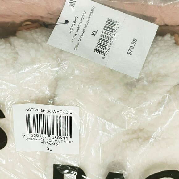 Sherpa Fleece Hoodie Pullover — Cozy Winter Athleisure — White & Tan — XL NWT - Picture 3 of 9